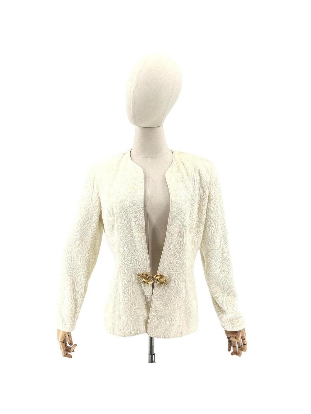 Vintage 80s Karen Lawrence Cream Velvet Gold Clasp Blazer